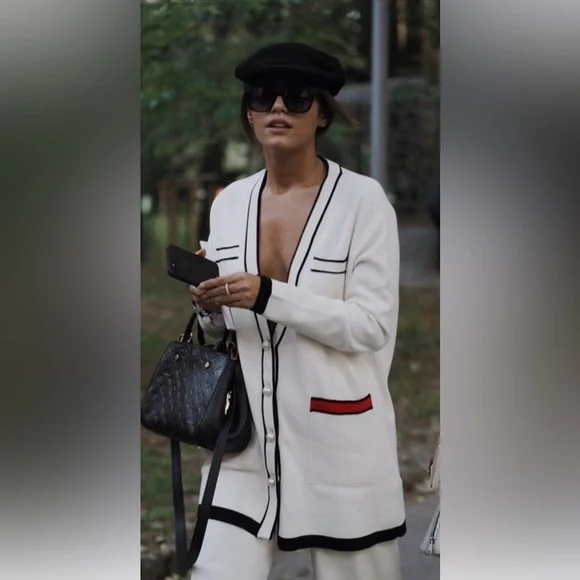 St. John Collection Santana Knit
Jacket in Vanilla/Black - Picture 9 of 11